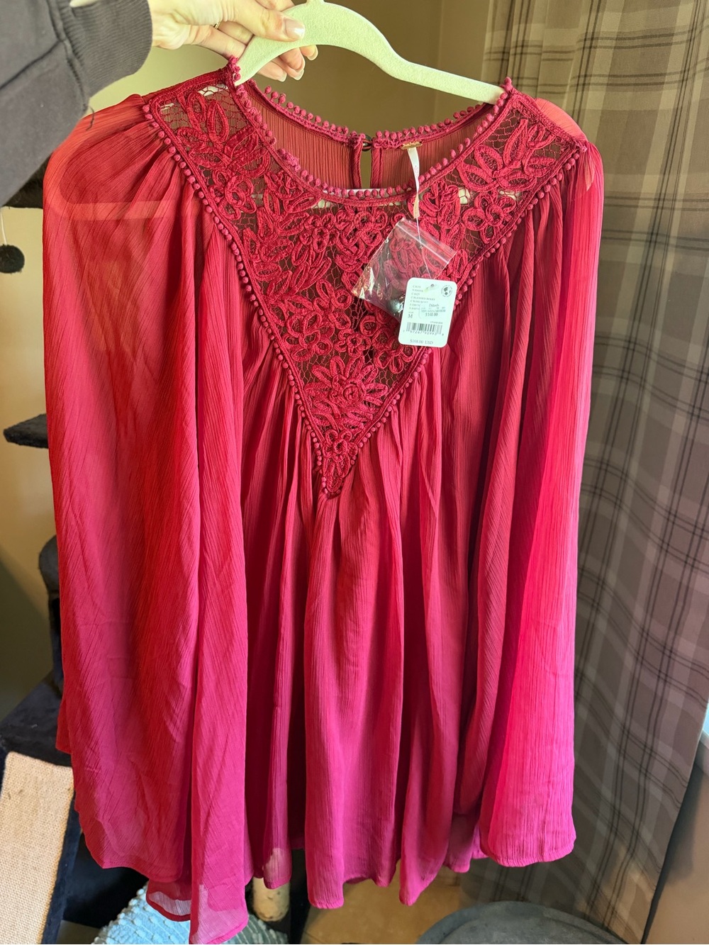 NWT Free People Sunshine of Love Mini Dress Berry Boho Lace, M - Picture 2 of 6